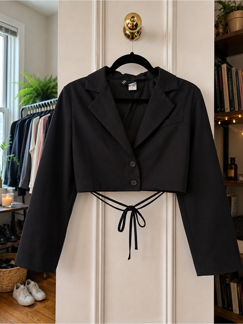 H&M Black Cropped Blazer with Drawstring Waist